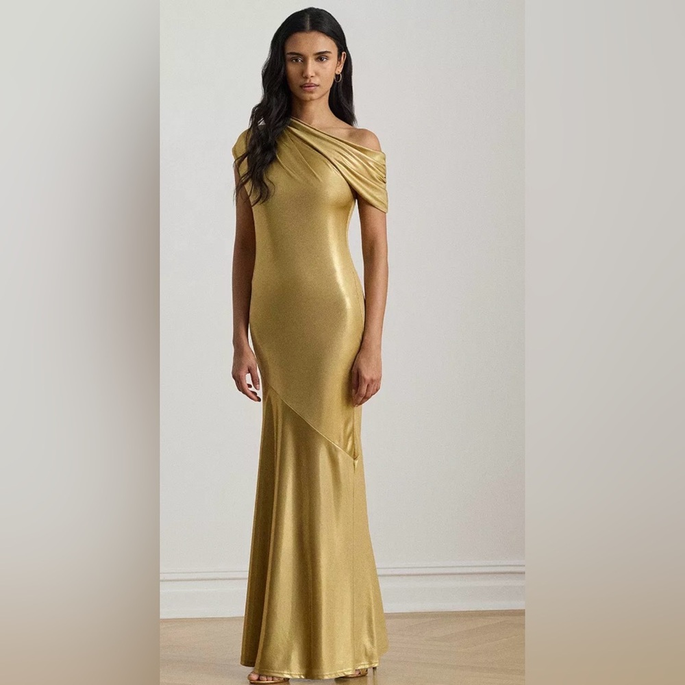Lauren Ralph Lauren Gold One-Shoulder Satin Gown